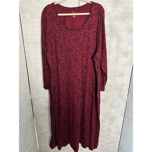 J Jill Other - J Jill women’s nightgown cuffed sleeve dark red animal print cozy core plus size